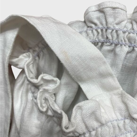 Reformation Shirred Tie-Strap Linen Top Women's Size M White Ruffle Hem Coquette - Picture 14 of 14